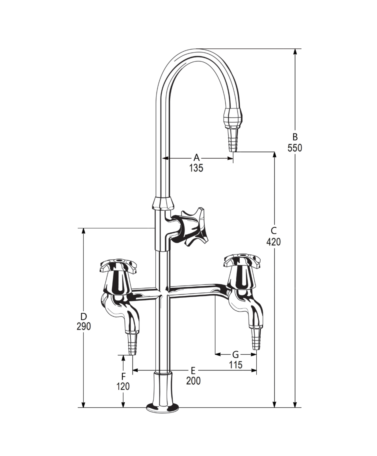 CB | LB19 Single Hob Pillar Tap with Two Bibcocks - Laboratory ...
