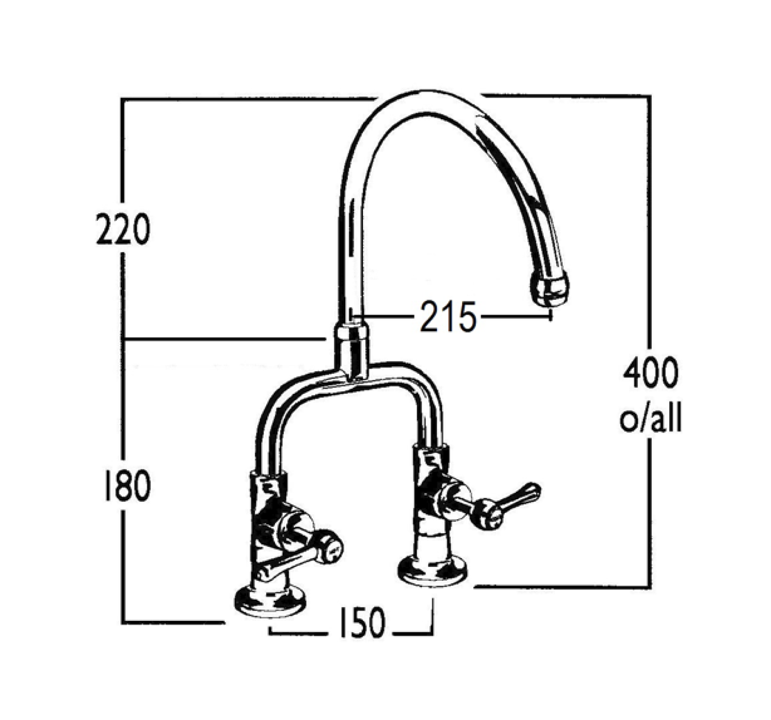 CB Roulette Lever Exposed Hob Sink Set with Front Taps & Swivel