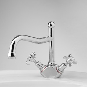 Olde Adelaide Sink Duo Mixer with Swivel Spout and Heritage Handles
