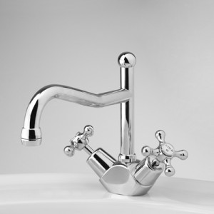 Olde Adelaide Sink Duo Mixer with Swivel Spout and Roulette Handles