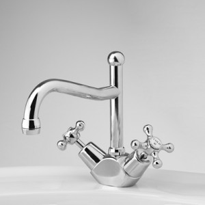 Olde Adelaide Basin Duo Mixer with Swivel Spout and Roulette Handles