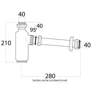 40mm CTS Bottle Trap, Short Crimped Inlet, 250 Tail with Loose Nut & Cover Plate