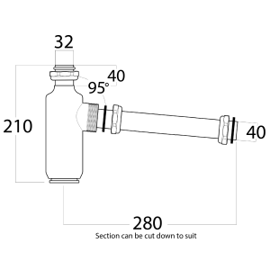 32mm CTS x 40mm CTS Bottle Trap, Short Crimped Inlet, 250 Tail with Loose Nut