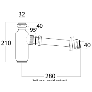 32mm CTS x 40mm CTS Bottle Trap, Short Crimped Inlet, 250 Tail with Loose Nut & Cover Plate