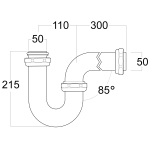 50mm CTS P Trap with 300mm Tail - Extended Tail Loose Nut Type