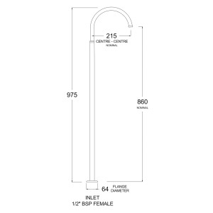 Heritage Floor Mounted Bath Outlet with Swivel 215mm Gooseneck Spout