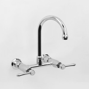 Roulette Lever Exposed Wall Sink Set with Straight Breech & LB10 Gooseneck Outlet
