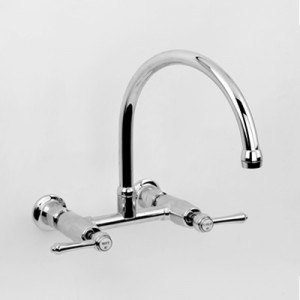 Roulette Lever Exposed Wall Sink Set with Straight Breech & Gooseneck Outlet