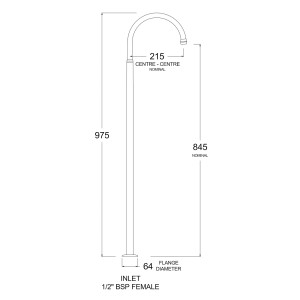 Roulette Floor Mounted Bath Outlet with Swivel 215mm Gooseneck Spout