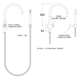 CB Ideal Floline Spa Filler Diverter Outlet Only with Microphone Handshower