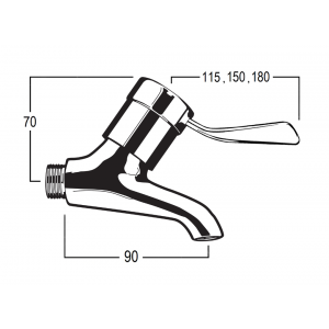 Torrens Flared Lever Upswept Bibcock with Male Inlet and Plain Nose