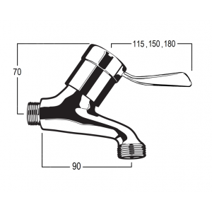 Torrens Flared Lever Upswept Bibcock with Male Inlet and Male Screw Nose