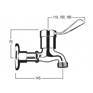 Torrens Flared Lever Flanged Bibcock with Female Inlet and Male Screw Nose