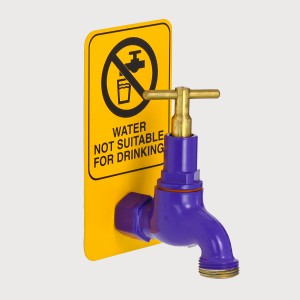 Bibcock with 15 BSP Female Inlet and 20 BSP Male Screw Nose in EPA Colour with Key and Sign