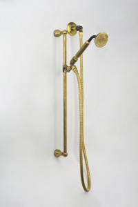 Photo: SA7688 in Raw Brass (RB) finish & Raw Brass Handle for Handshower with Seaview Accessory Bases (SV)