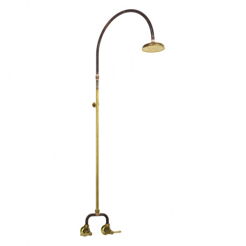 Photo: RL9599 in Raw Brass (RB) finish with Upgrade to Arch Shower Arm (-ARCH) & Engraved Button Upgrade (EBU)