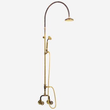 Photo: SP9601 in Raw Brass (RB) finish with Raw Brass Handshower Handle (HH-SCT) & Arch Shower Arm Upgrade (-ARCH)