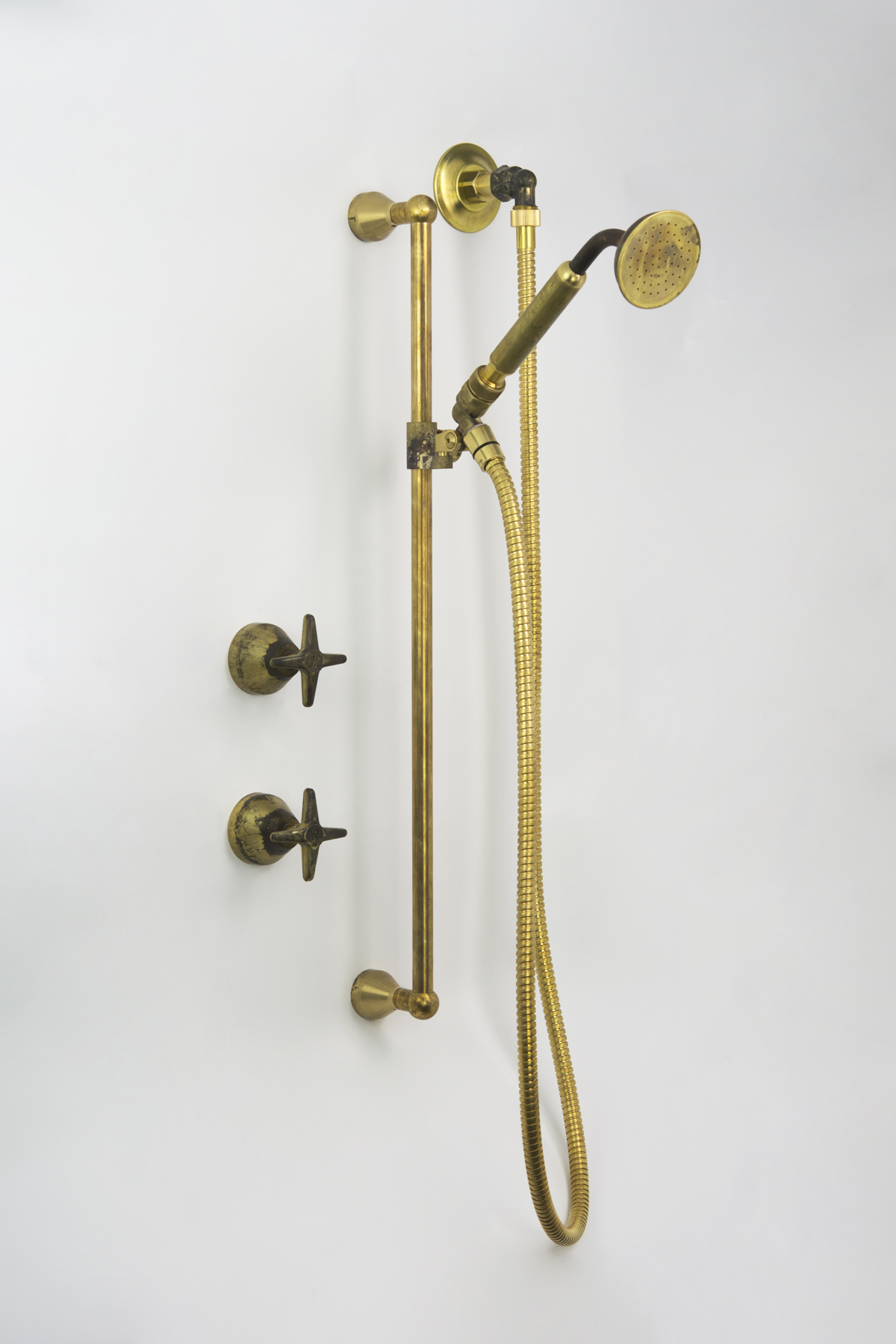 CB Ideal Seaview Sliding Rail Shower Kit in Raw Brass with Raw Brass for Handshower Handle