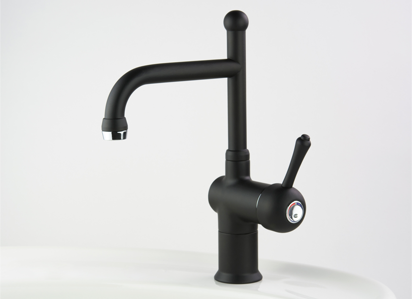 Roulette Lever Flick Mixer with Basin Victor Outlet in Matte Black with Chrome Trim