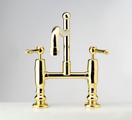 Olde Adelaide Exposed Hob Sink Set with Swivel Outlet & Roulette Lever Handles in Antique Brass