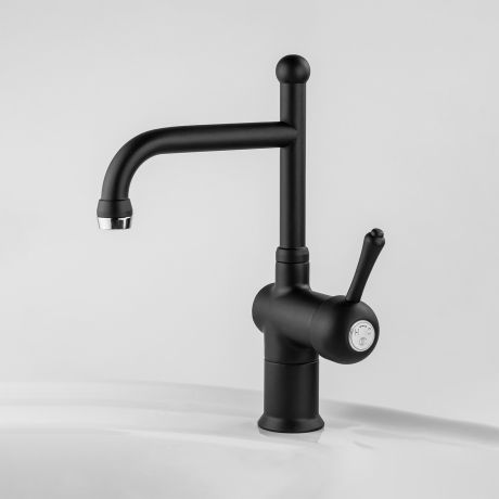 Roulette Lever Flick Mixer with Basin Victor Outlet in Matte Black with Chrome Trim finish