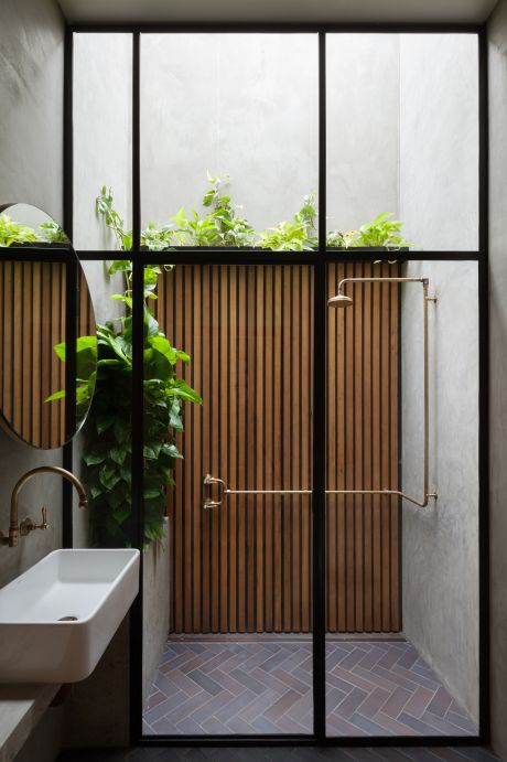 Customised Roulette Lever Alcove Shower Set & Roulette Lever Wall Sink Set in Raw Brass Finish