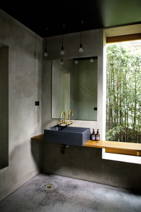 Roulette Exposed Wall Sink Set with Straight Breech & Gooseneck Outlet in Polish to Plate finish - Marika Jarv Creative - Gorrow Project Bathroom