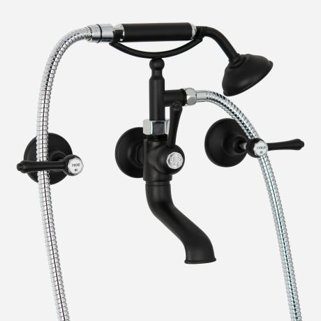 Roulette Lever 3 Piece Telephone Set Matte Black with Chrome Trim & Matte Black for Handshower Handle