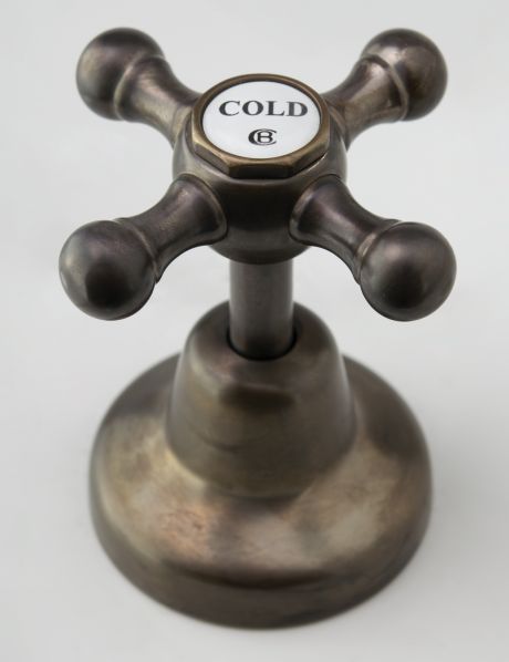 Roulette Basin Top Assembly in Weathered Brass Finish immediately after manufacture