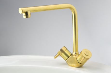 Torrens Lever Sink Duo with Swivel T Outlet and Engraved Buttons in Polish to Plate finish after initial maturing